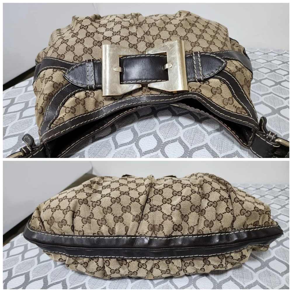 GUCCI GG Canvas And Leather Queen Large Hobo Bag Beige/Brown